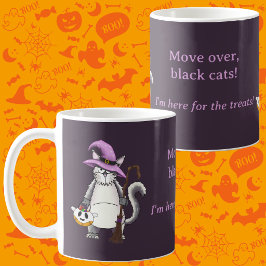 Lustige weiße Katzenhexe Halloween Kaffee Kaffeetasse