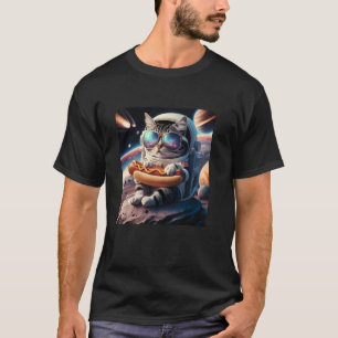 Lustige Weltraum-Astronauten-Katze, die Hotdog iss T-Shirt