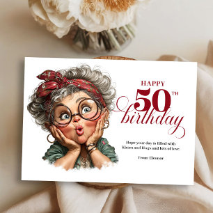 Lustige Whimsical-Frau 50. Geburtstag Humor Grußka Einladung
