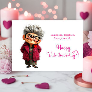 Lustige Whimsical Lady Hot Pink Freude Valentine Feiertagskarte