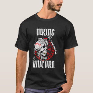 Lustige Wikinger-Einhorn-Axt-Schädel-Norse-Mytholo T-Shirt