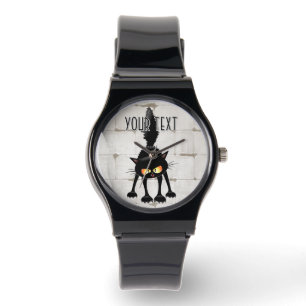 Lustige wilde schwarze Katze Cartoon  Armbanduhr