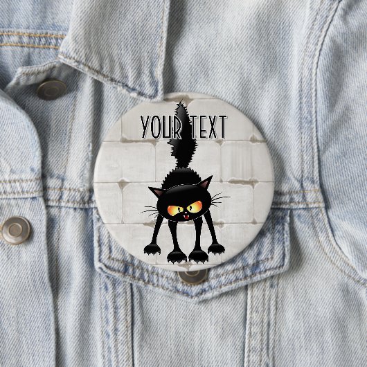 Lustige wilde schwarze Katze Cartoon Button (Beispiel)