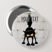 Lustige wilde schwarze Katze Cartoon Button (Vorne & Hinten)