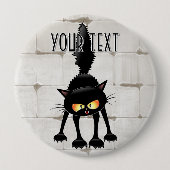 Lustige wilde schwarze Katze Cartoon Button (Vorderseite)