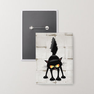 Lustige wilde schwarze Katze Cartoon  Button