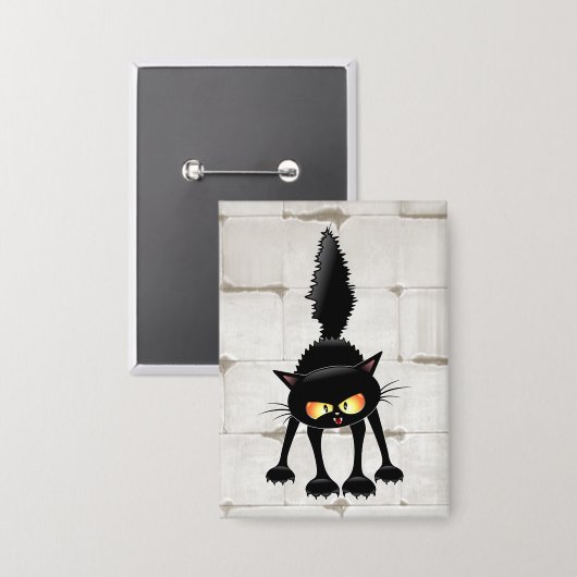 Lustige wilde schwarze Katze Cartoon Button (Vorderseite/Rückseite)