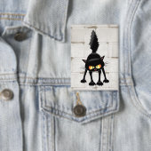 Lustige wilde schwarze Katze Cartoon Button (Insitu)