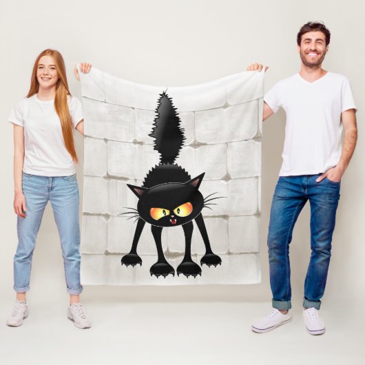 Lustige wilde schwarze Katze Cartoon  Fleecedecke (Beispiel)