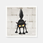 Lustige wilde schwarze Katze Cartoon Serviette (Vorderseite)