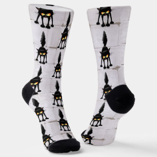 Lustige wilde schwarze Katze Cartoon Socken