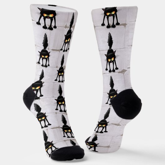 Lustige wilde schwarze Katze Cartoon  Socken (Gewinkelt)