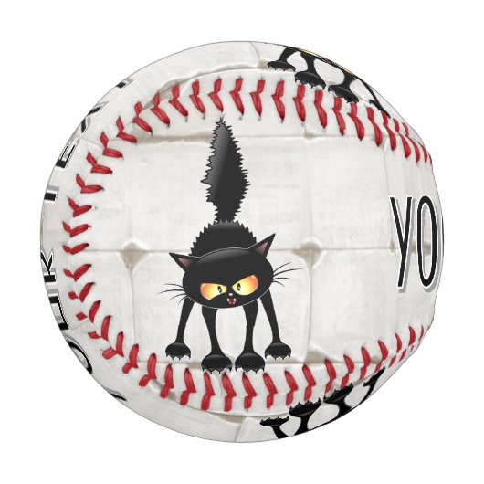 Lustige wilde schwarze Katzen-Cartoon  Baseball (Vorderseite Links)