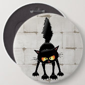 Lustige wilde schwarze Katzen-Cartoon Button (Vorne & Hinten)