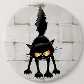 Lustige wilde schwarze Katzen-Cartoon Button (Vorderseite)