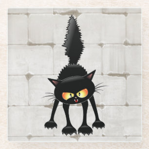 Lustige wilde schwarze Katzen-Cartoon  Glasuntersetzer
