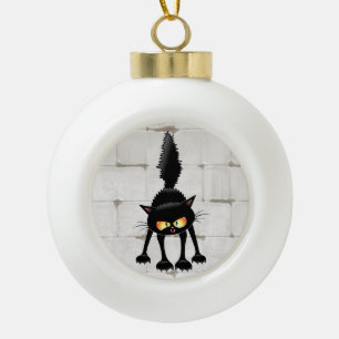 Lustige wilde schwarze Katzen-Cartoon Keramik Kugel-Ornament
