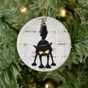 Lustige wilde schwarze Katzen-Cartoon Keramik Ornament