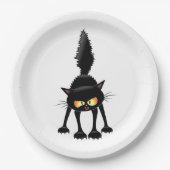 Lustige wilde schwarze Katzen-Cartoon  Pappteller (Vorderseite)