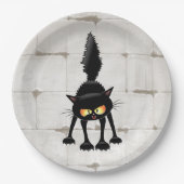 Lustige wilde schwarze Katzen-Cartoon Pappteller (Vorderseite)