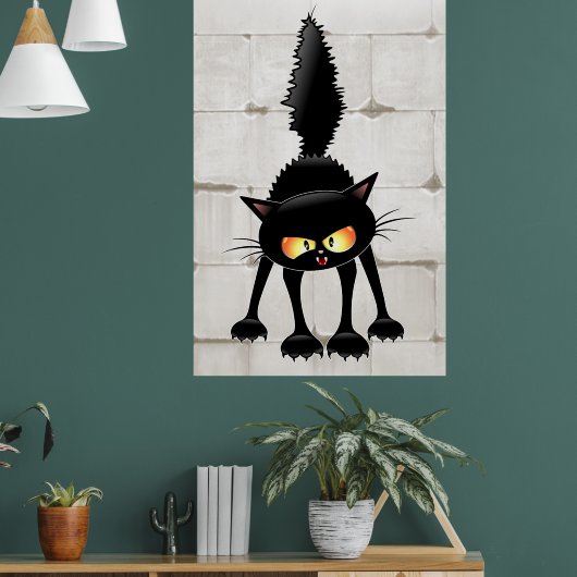 Lustige wilde schwarze Katzen-Cartoon  Poster (Wohnzimmer 1)