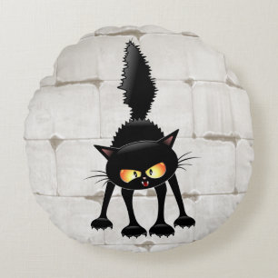 Lustige wilde schwarze Katzen-Cartoon  Rundes Kissen