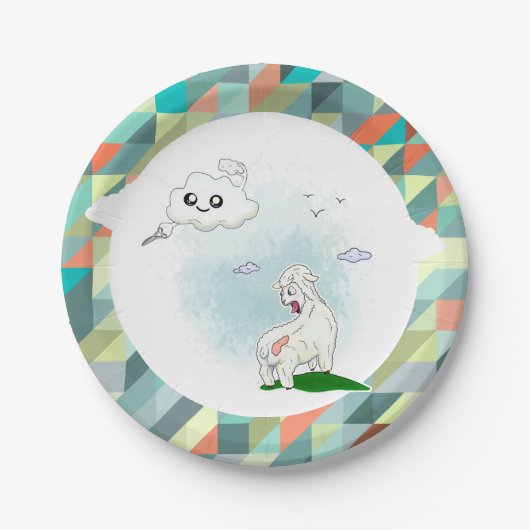 lustige Wolke und Schafe. wolkig. dreieckig Pappteller (Vorderseite)