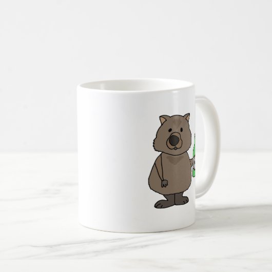 Lustige Wombat trinkende Flasche des Bier-Cartoon Kaffeetasse (VorderseiteRechts)