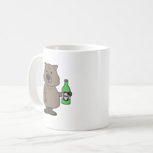 Lustige Wombat trinkende Flasche des Bier-Cartoon Kaffeetasse (Vorderseite Links)