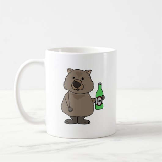Lustige Wombat trinkende Flasche des Bier-Cartoon Kaffeetasse (Links)