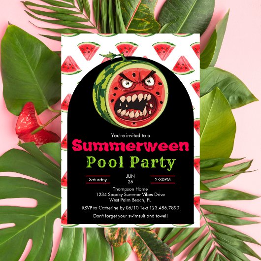 Lustige wütende Wassermelone Summerween Poolparty Einladung