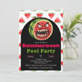 Lustige wütende Wassermelone Summerween Poolparty Einladung (Stehend Vorderseite)