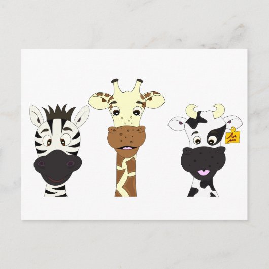 Lustige Zebragiraffenkuh-Cartoonkinder Postkarte (Vorderseite)