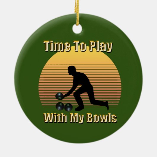 Lustige Zeit zum Spielen von Rasenschüsseln, Keramik Ornament (Hinten)