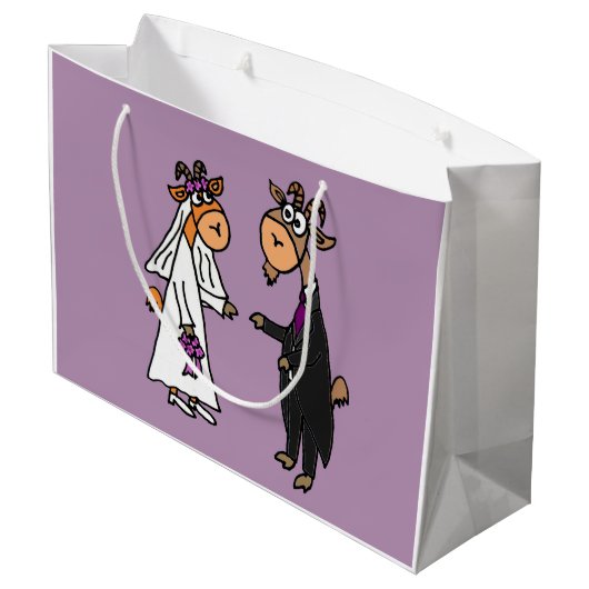 Lustige Ziegen-Braut-und Bräutigam-Hochzeit Große Geschenktüte (Rückseite Schrägansicht)