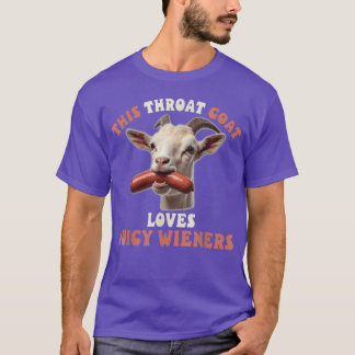 Lustige Ziegenkehle schluckt saftige Würstchen una T-Shirt