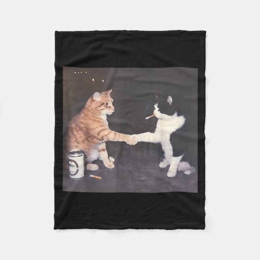 Lustige Zigarette rauchende Katze Vintage-Katzen-M Fleecedecke (Vorderseite)