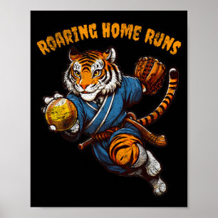 Lustige Zitate donnernder Homerun Ball Retro Tiger Poster