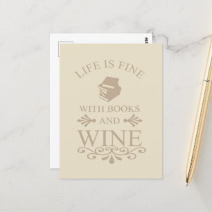 Lustige Zitate für Bücher- und Weinliebhaber Postkarte