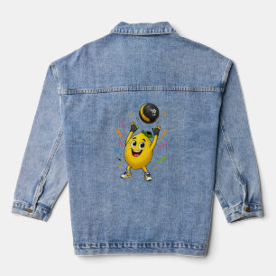 Lustige Zitrone Gewichtheben Cartoon Fitnessstudio Jeansjacke