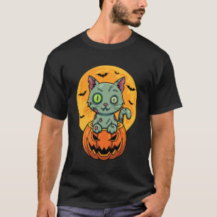 Lustige Zombie-Katze Kürbis Süße Katze Frauen und  T-Shirt