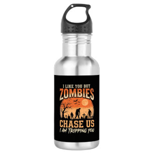 Lustige Zombies Halloween Jagd auf uns Design Edelstahlflasche