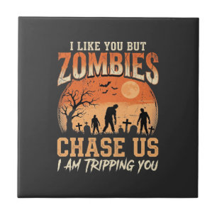 Lustige Zombies Halloween Jagd auf uns Design Fliese