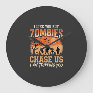 Lustige Zombies Halloween Jagd auf uns Design Große Wanduhr