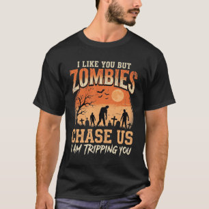Lustige Zombies Halloween Jagd auf uns Design T-Shirt