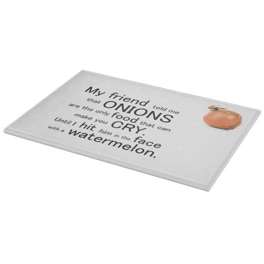 Lustige Zwiebeln lassen Sie schreien hackendes Schneidebrett (Ecke)