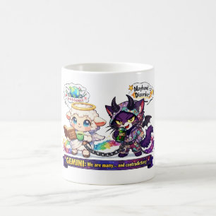 Lustige Zwillinge-Zwillingsdualität Engel Lamm und Kaffeetasse