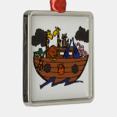 Lustigen Noahs Arche-Cartoon Silbernes Ornament (Rechts)
