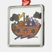 Lustigen Noahs Arche-Cartoon Silbernes Ornament (Links)