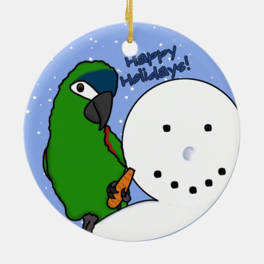 Lustigen Schneemann Hahns Macaw-Verzierung Keramik Ornament (Hinten)